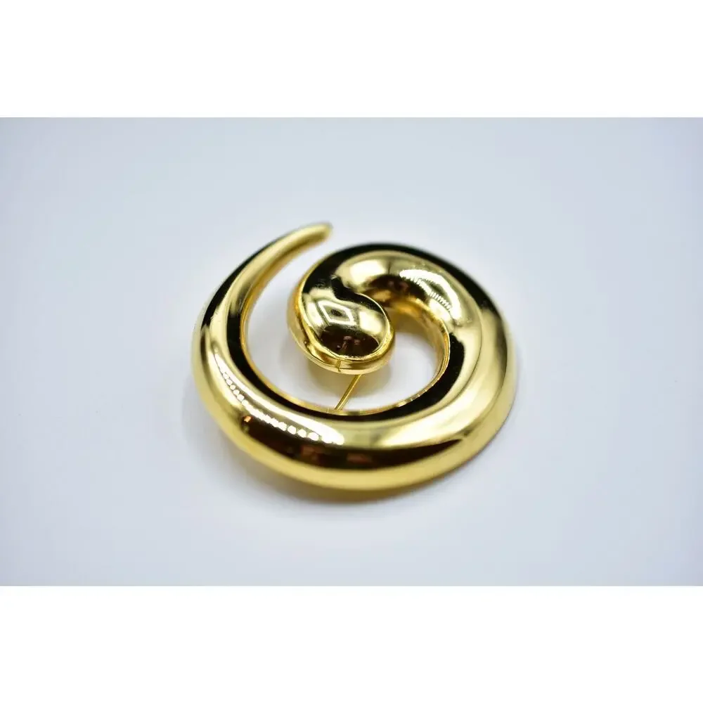Monet Vintage Brooch Pin Chunky Swirl Gold Tone Abstract Bold Signed 1970s Bin5